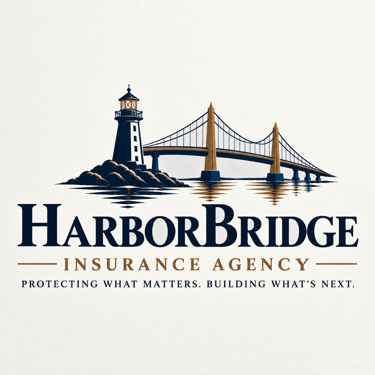 HarborBridge lighthouse and bridge logo. Protecting what matters. Building what’s next.
